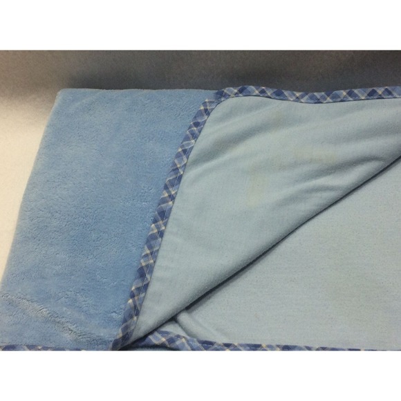 Cocalo Boy Baby Blanket Blue Baseball Applique Plaid Trim Binding 32 x 27 - Picture 3 of 6